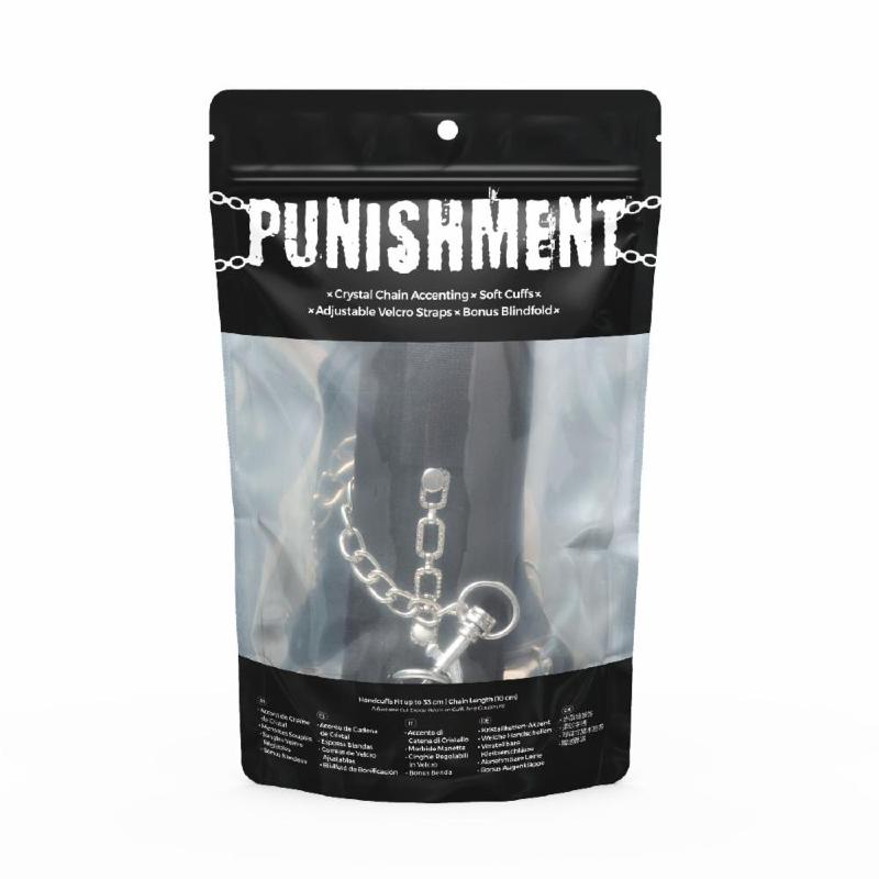 Наручники Punishment – Crystal Detail Handcuffs – Black, знімний ланцюжок, оздоблені кристалами