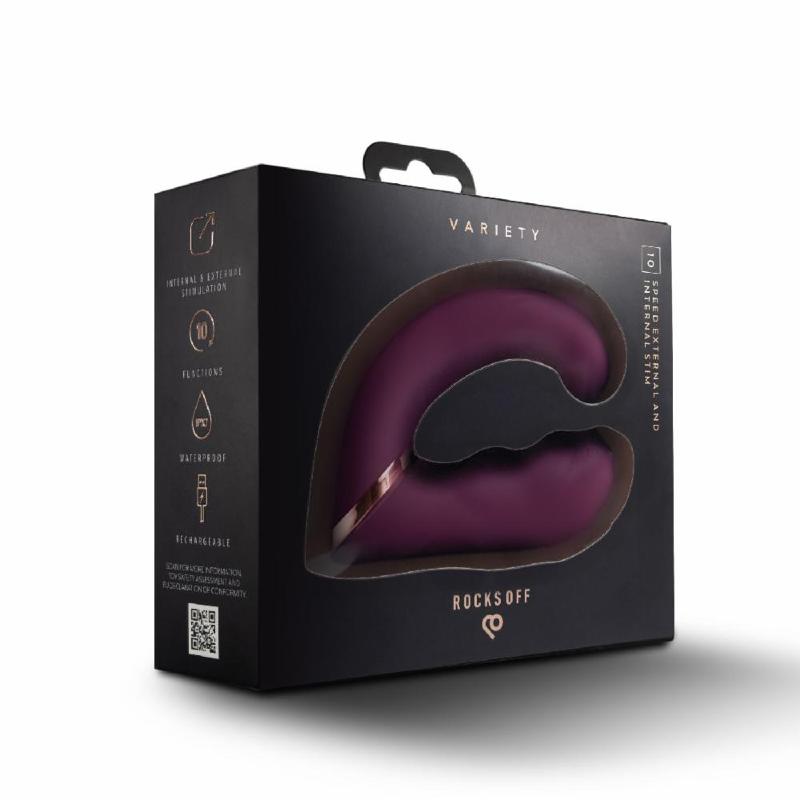 Подвійний вібратор Rocks Off Gemini Burgundy, 2 мотори, по 10 режимів, змінне положення ручки