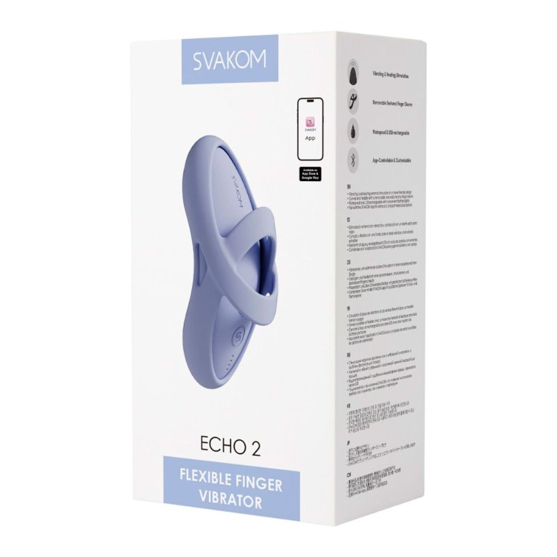 Смарт-вібратор для клітора Svakom Echo 2 Sky Blue, підігрів до 38 °C, знімна насадка на палець