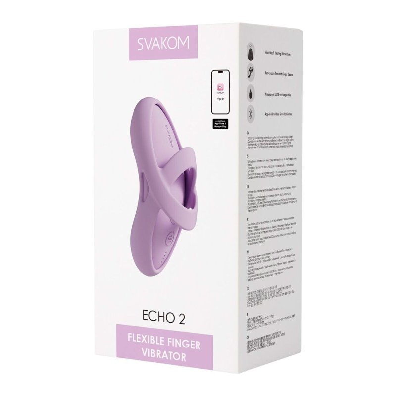 Смарт-вібратор для клітора Svakom Echo 2 Pink Lilac, підігрів до 38 °C, знімна насадка на палець