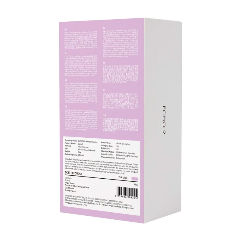 Смарт-вібратор для клітора Svakom Echo 2 Pink Lilac, підігрів до 38 °C, знімна насадка на палець