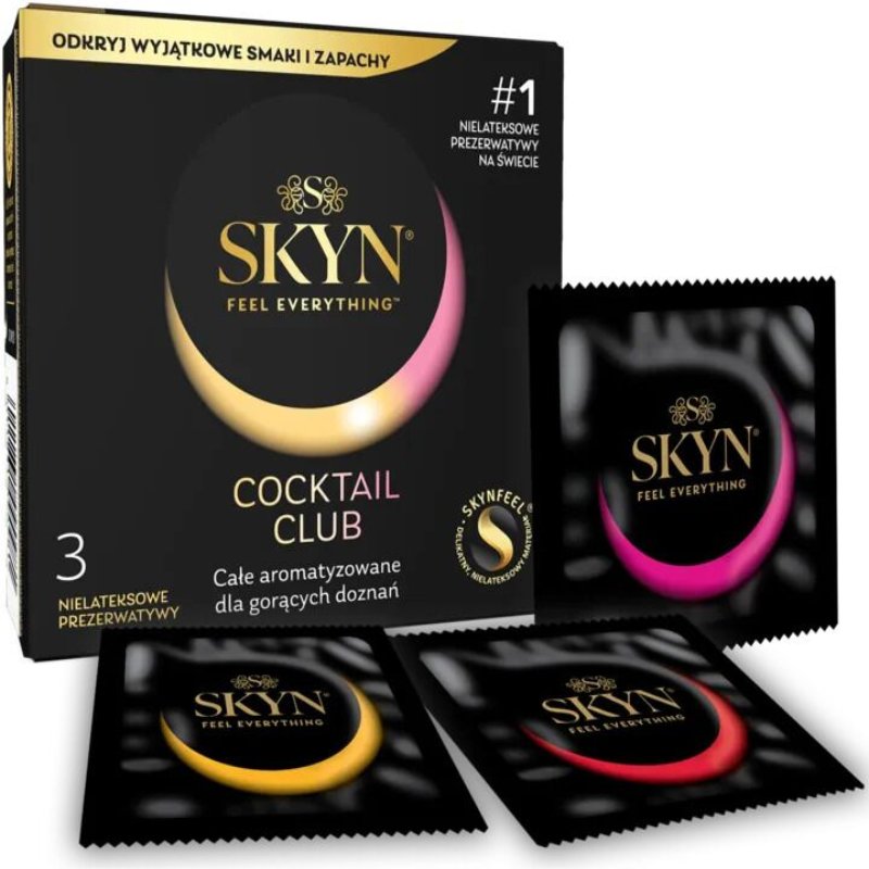 Презервативи SKYN Cocktail Club 3 шт, смаки Pina Colada, Cherry Sunrise та Passion Daiquiri