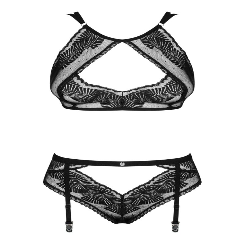 Комплект Obsessive Allastia 2-pcs set black S/M, регульовані бретелі, багаторівнева застібка