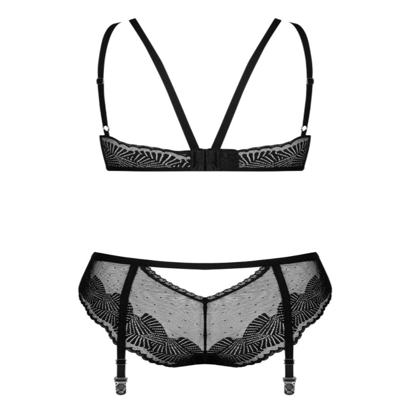 Комплект Obsessive Allastia 2-pcs set black S/M, регульовані бретелі, багаторівнева застібка