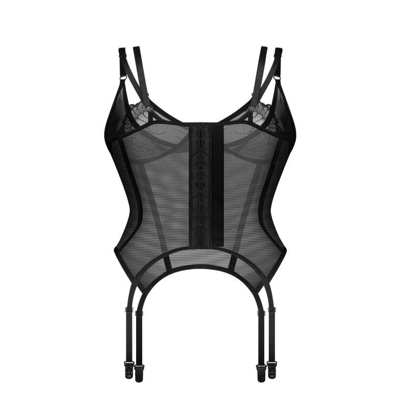 Корсет Obsessive Arrowel Black corset L/XL, з підв’язками для панчіх