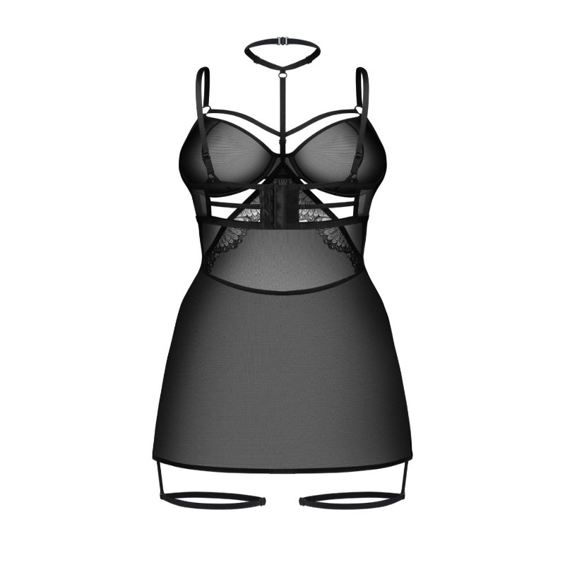 Бебі-дол Obsessive Arrowel Black chemise S/M, з декоративним чокером та гартерами