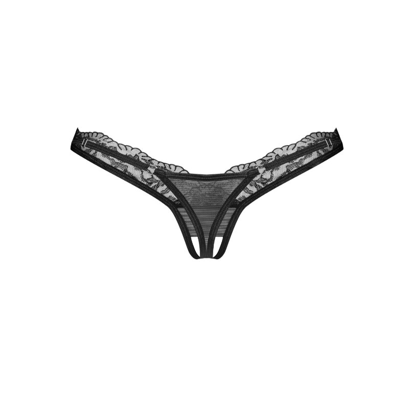 Трусики-стрінги з мереживом Obsessive Arrowel Black crotchless thong 2XL/3XL