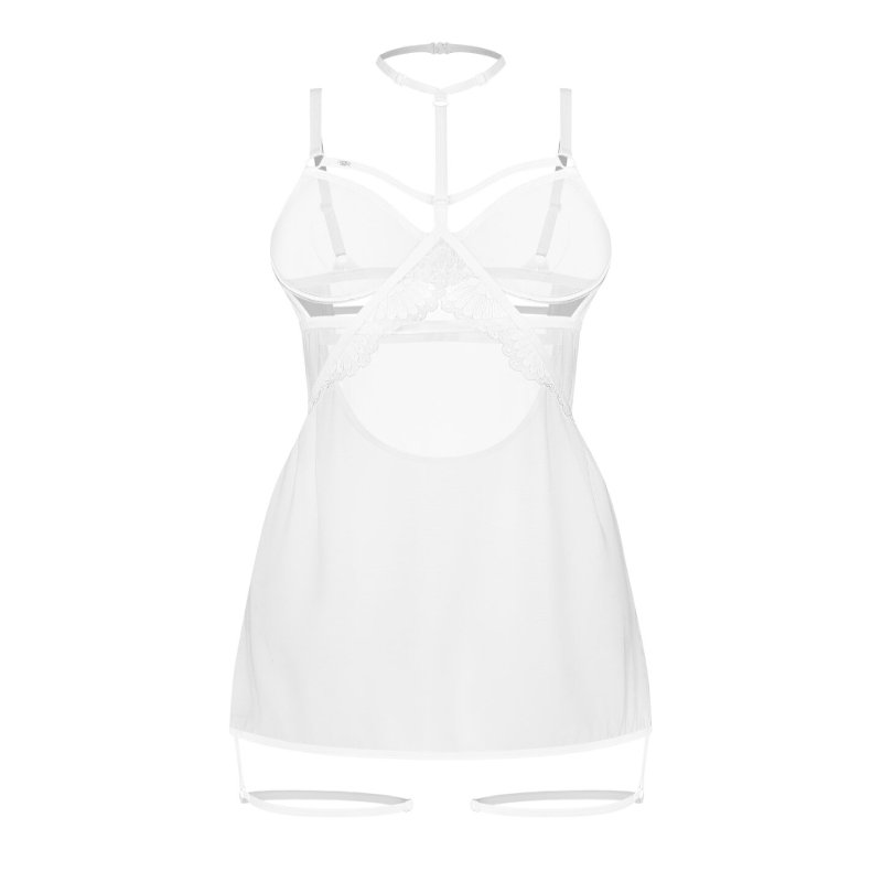 Бебі-дол Obsessive Arrowel White chemise L/XL, з декоративним чокером та гартерами