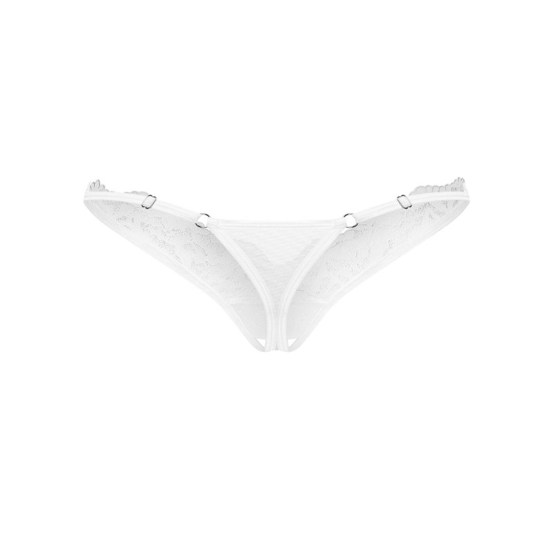 Трусики-стрінги з мереживом Obsessive Arrowel White crotchless thong S/M