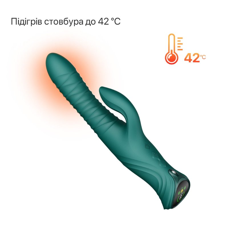 Смарт пульсатор-кролик з вібрацією Zalo Mose 2 Turquoise Green, підігрів до 42 °C, кристал Swarovski