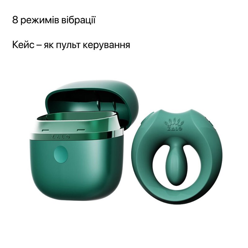 Ерекційне смарт-віброкільце Zalo Apis Turquoise Green, до 4 годин роботи, зарядний кейс