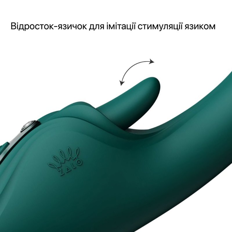 Смарт-вібратор Zalo Ares Turquoise Green, підігрів, 3 мотори, язичок для клітора, стимуляція точки G