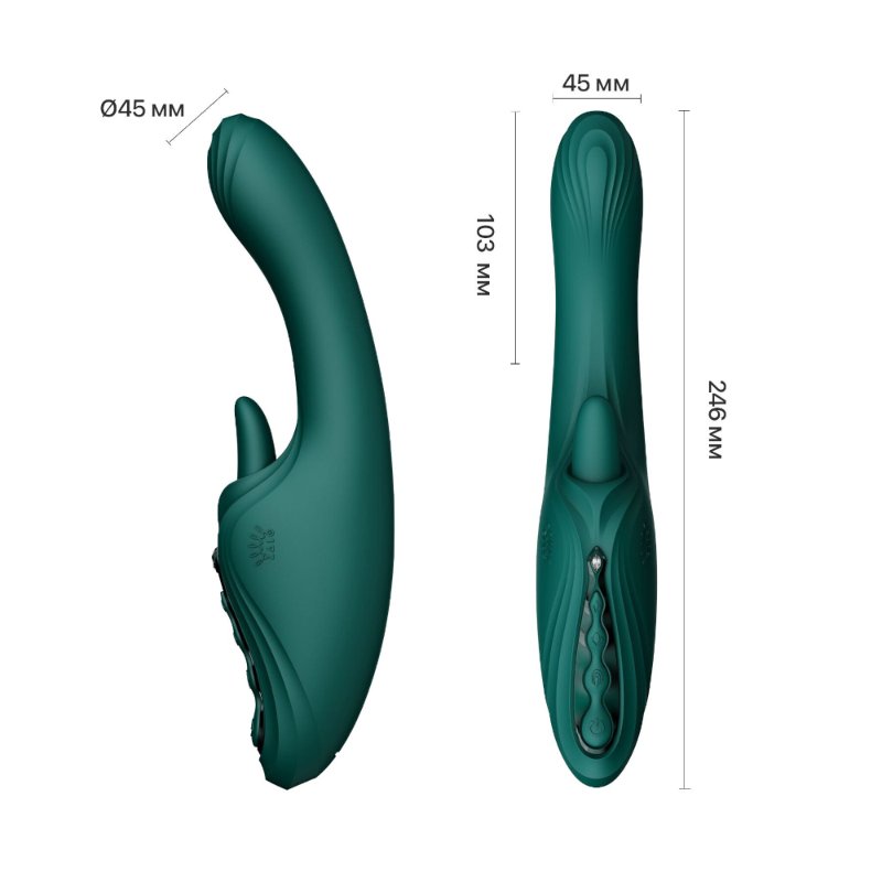 Смарт-вібратор Zalo Ares Turquoise Green, підігрів, 3 мотори, язичок для клітора, стимуляція точки G