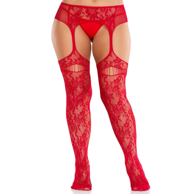 Колготки Leg Avenue Net Stockings with Attached Garter Belt One Size Red