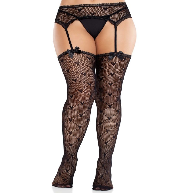 Колготки-панчохи Leg Avenue Heart Garterbelt Stockings One Size Black