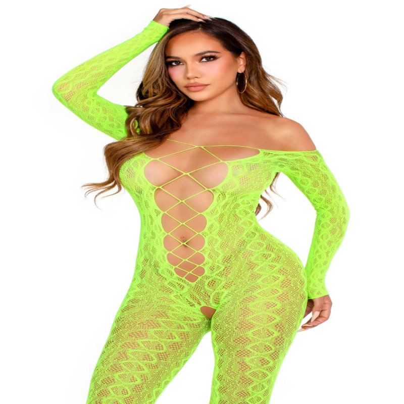 Бодістокінг Leg Avenue Crotchless Footless Lingerie Bodystocking One Size Neon Green