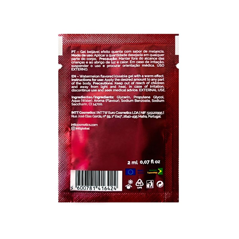 Пробник гелю для оральних пестощів з зігрівальним ефектом INTT Lick Me Kissable Gel Watermelon 2 мл