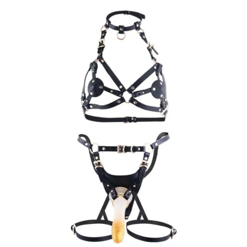 Сбруя зі страпоном LOCKINK SEVANDA Queen Sheba Set with Golden Dildo - зображення 1