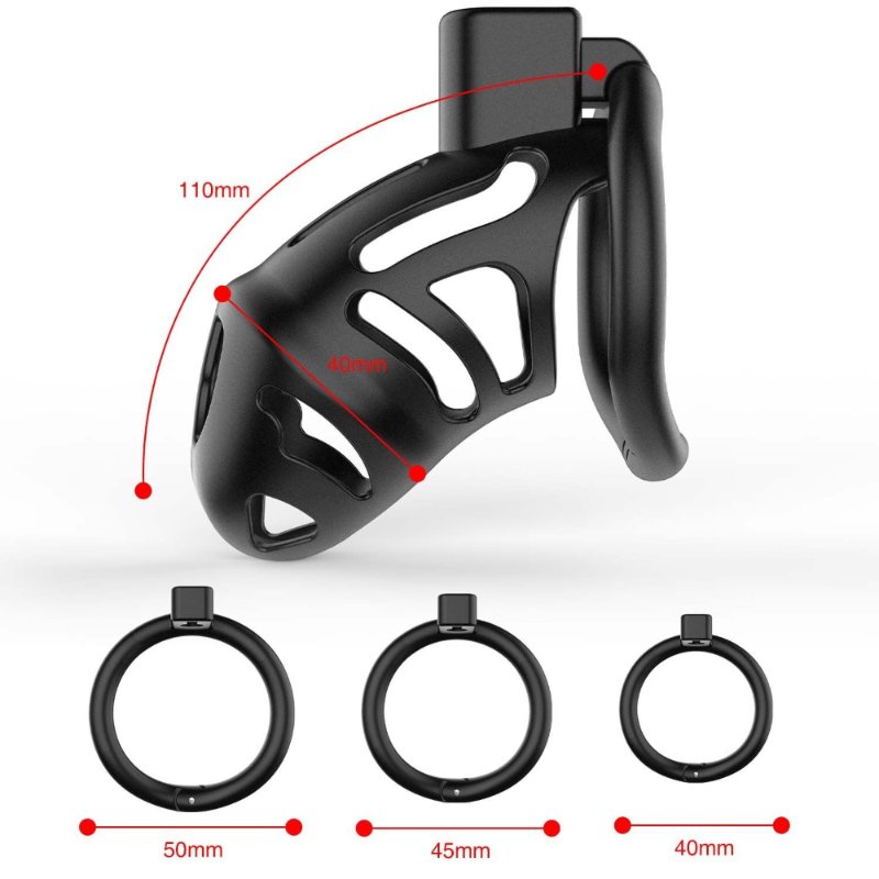 Клітка для пеніса LOCKINK SEVANDA Plastic Penis Chastity Cage, чорна, 3 кільця різних розмірів