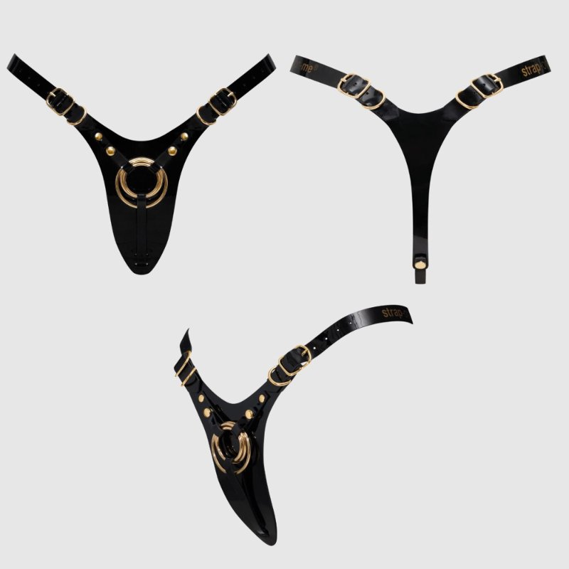 Трусики для страпона Strap-On-Me Leatherette Harness Fabulous - One Size - Black Glossy