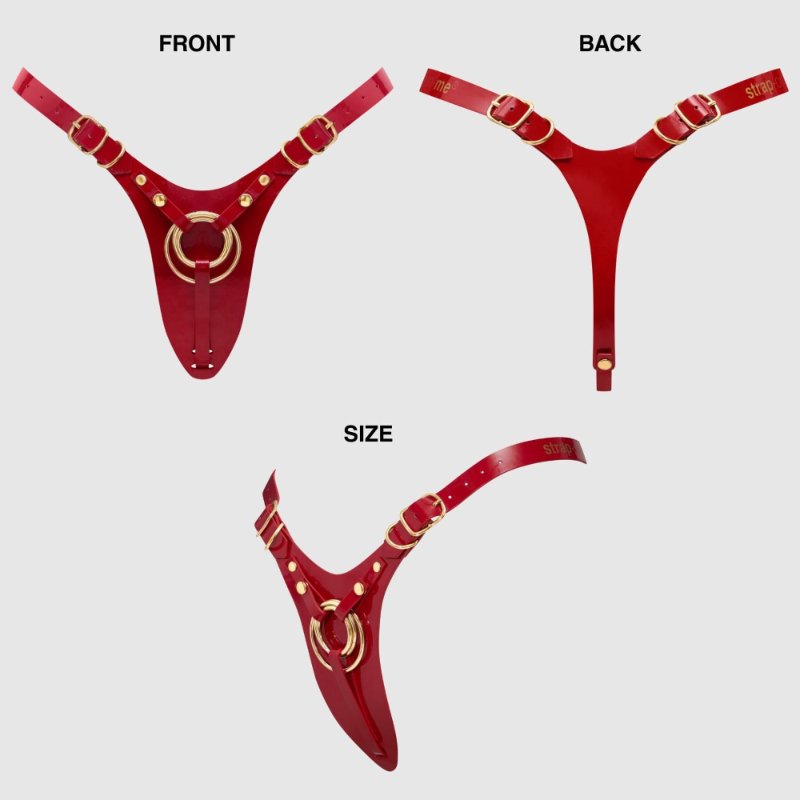 Трусики для страпона Strap-On-Me Leatherette Harness Fabulous - One Size - Red Glossy