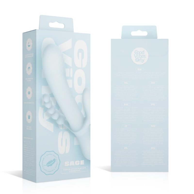 Потрійний вібратор Good Vibes Only – SAGE Triple Stimulation Vibe Soft Silicone – Blue, манливий рух