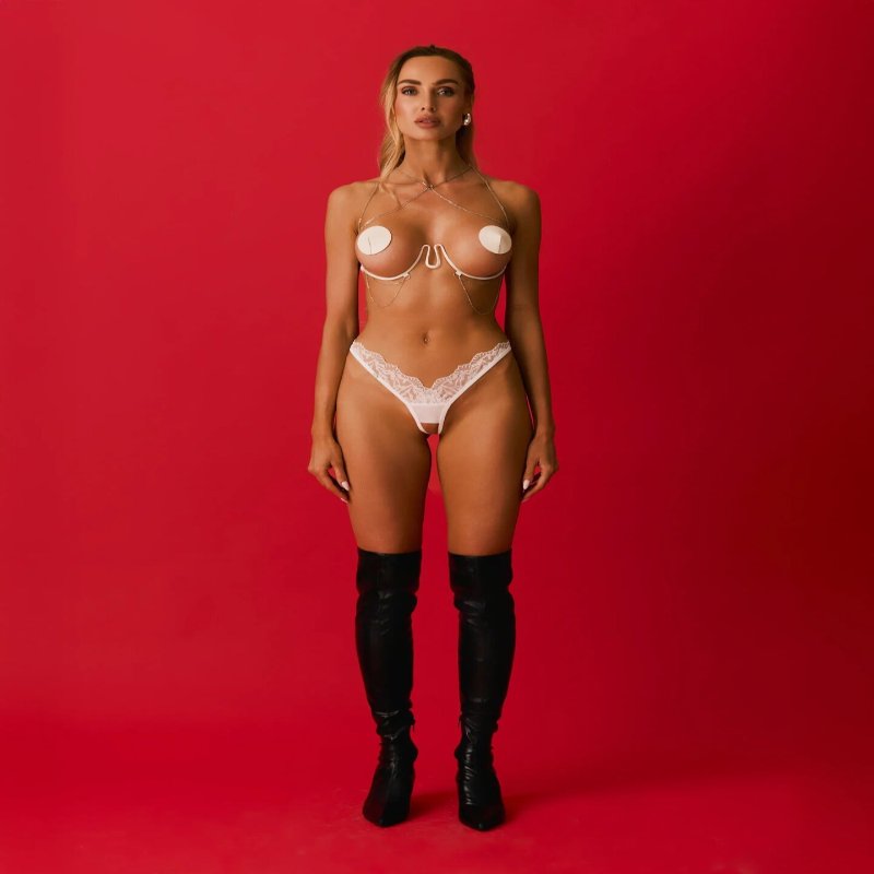 Прикраса на тіло Obsessive Lustique White harness bra S/M/L
