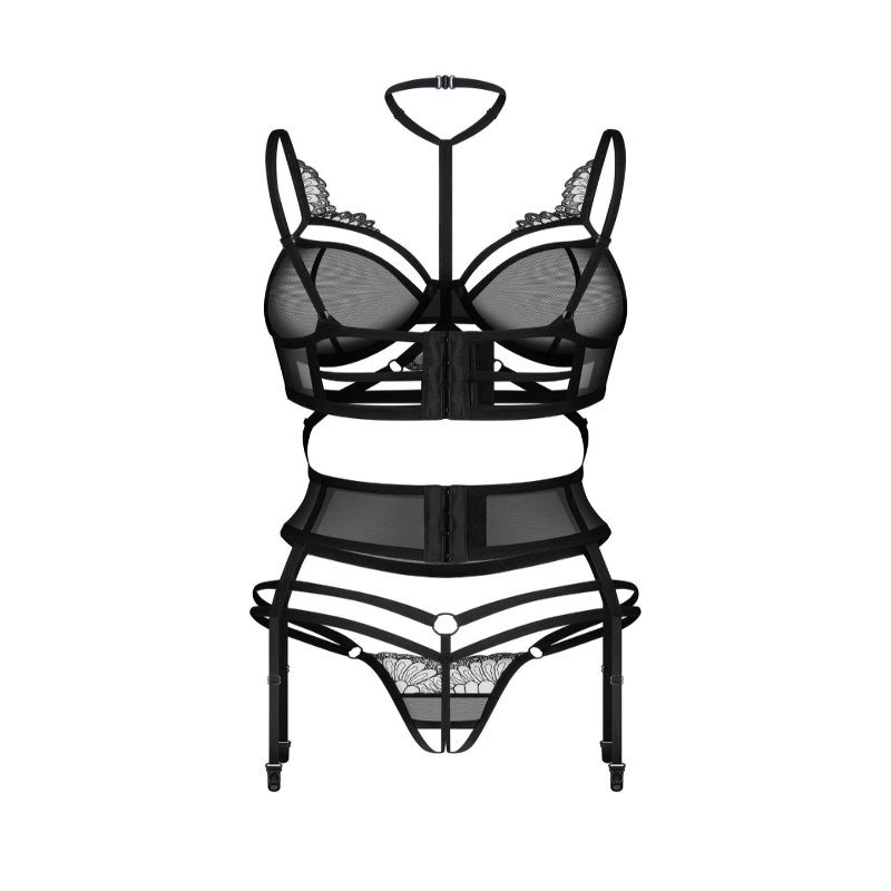 Комплект Obsessive Premisis Black 3-pcs crotchless set S/M