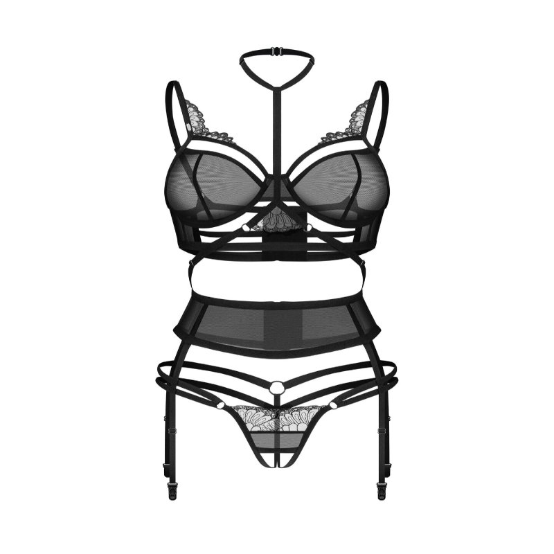 Комплект Obsessive Premisis Black 3-pcs crotchless set 2XL/3X