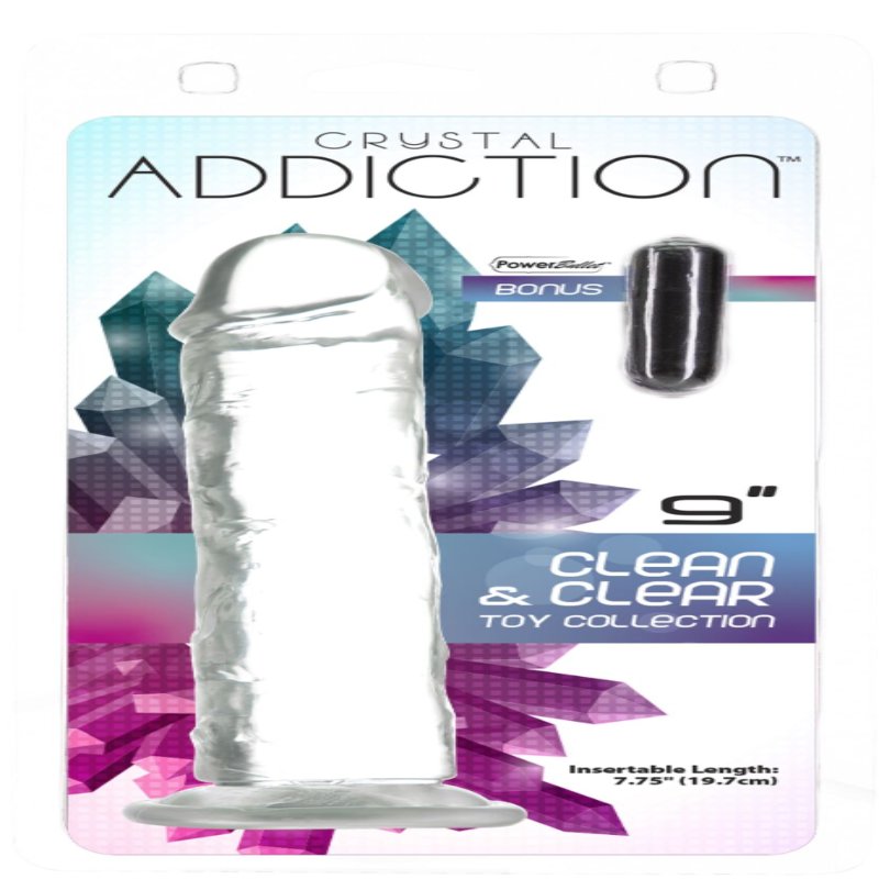 Прозорий фалоімітатор на присосці ADDICTION Vertical Dong 9″, віброкуля в подарунок