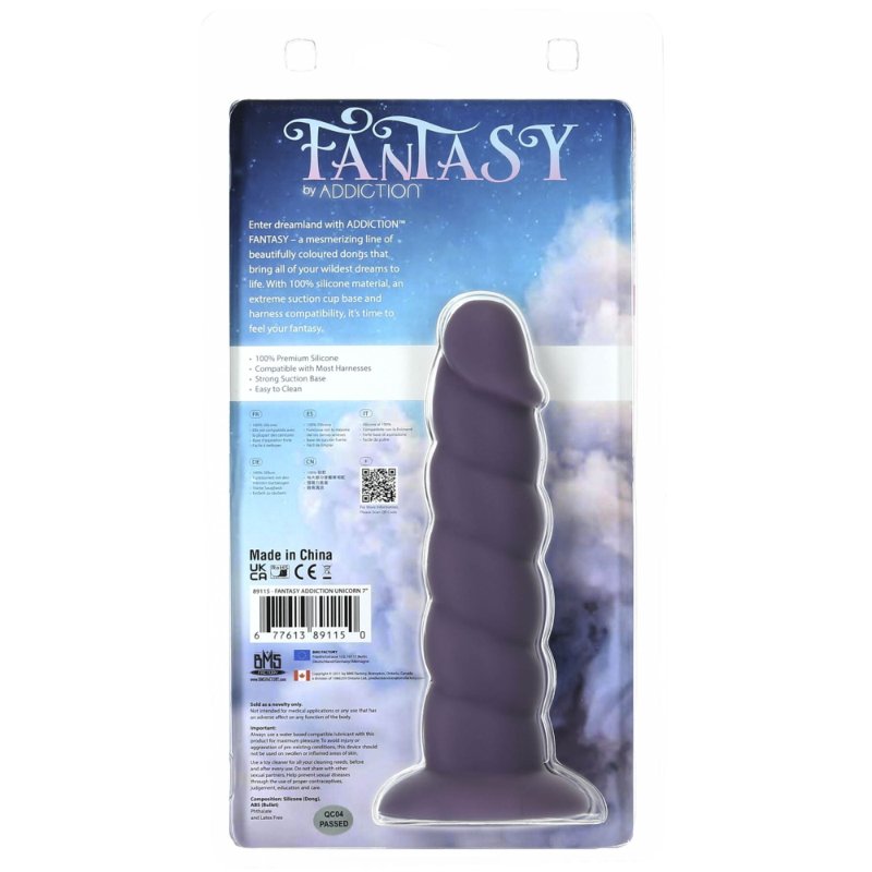 Фалоімітатор Fantasy by Addiction Unicorn Dildo 7” Purple, віброкуля в подарунок