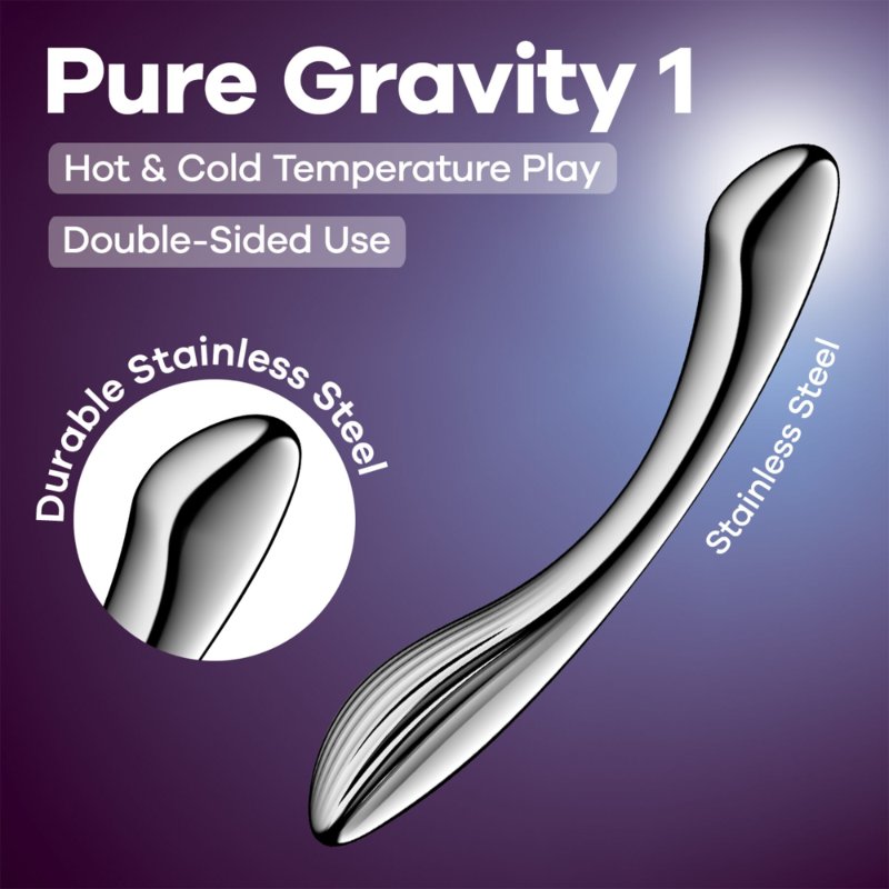 Металевий дилдо Satisfyer Pure Gravity 1, двосторонній, можна нагрівати й охолоджувати, 939 г