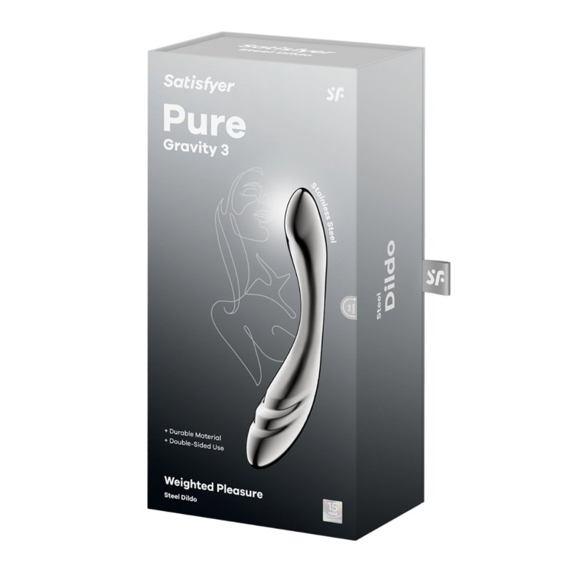 Металевий дилдо Satisfyer Pure Gravity 3, двосторонній, можна нагрівати й охолоджувати, дуже важкий