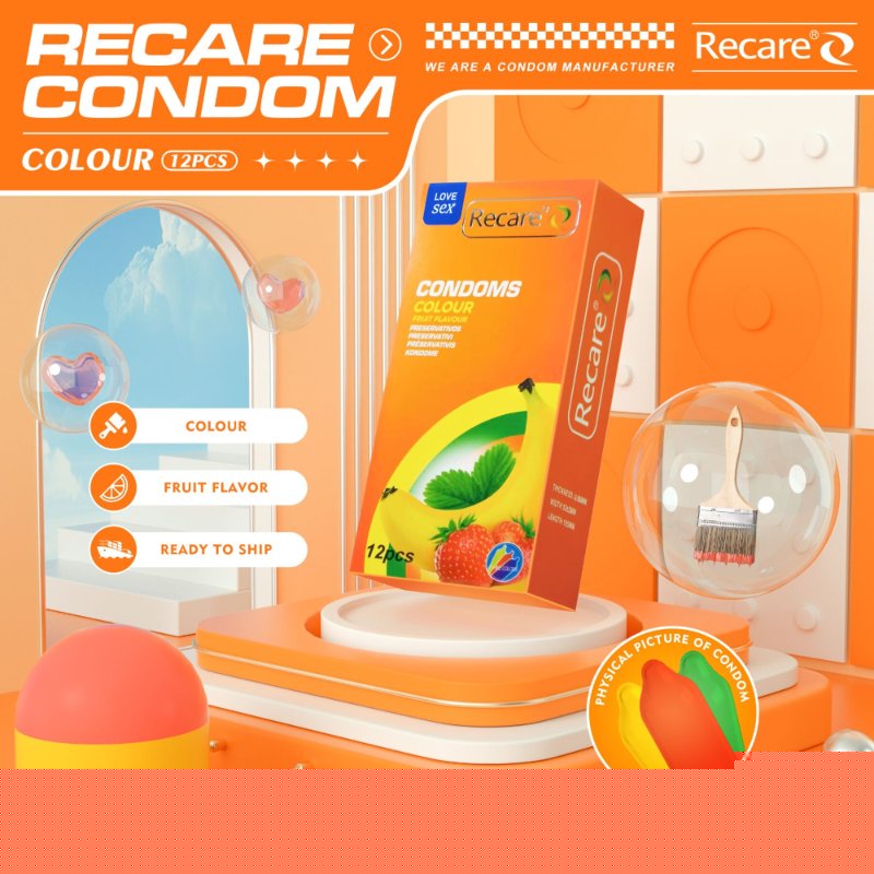 Презервативи Recare Color Fruit Flavour Condoms 12 шт, аромати: м'ята, банан, полуниця