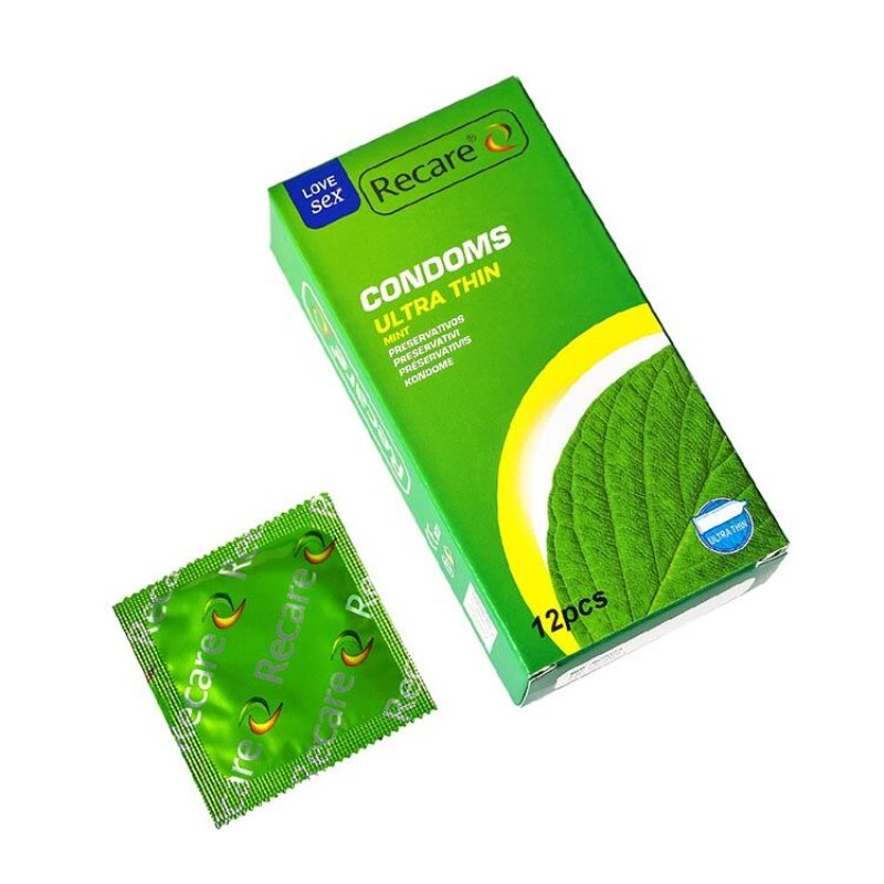 Презервативи Ultra Thin Mint Condoms Recare 12 шт, ультратонкі, аромат: м'ята