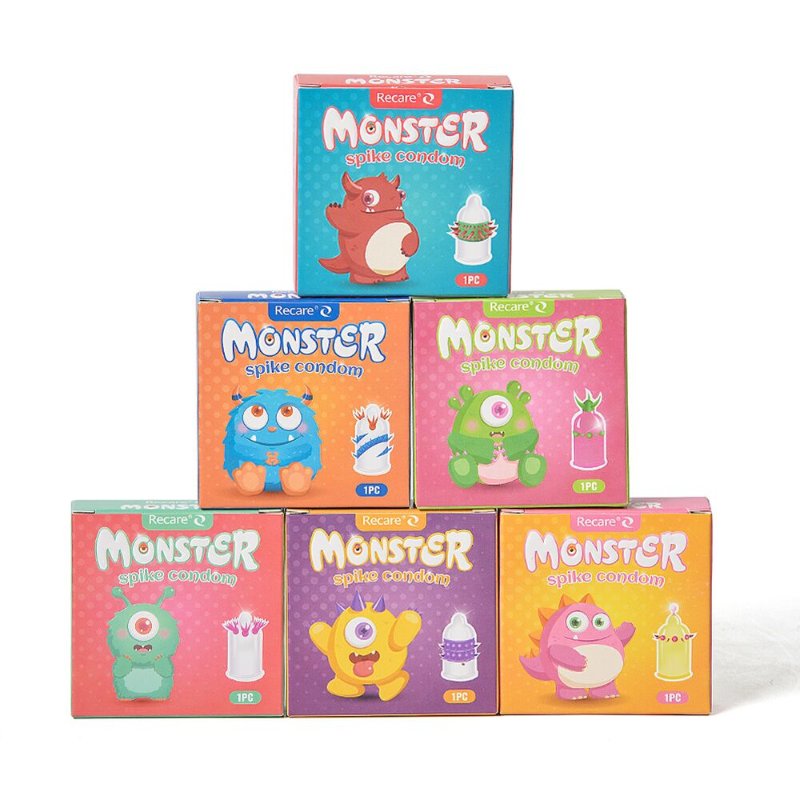 Насадка на член Recare Pink Monster Spike Condom (презерватив з кульками та вусиками)