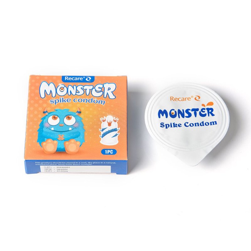 Насадка на член Recare Blue Monster Spike Condom (презерватив з вусиками та спіраллю шипів)
