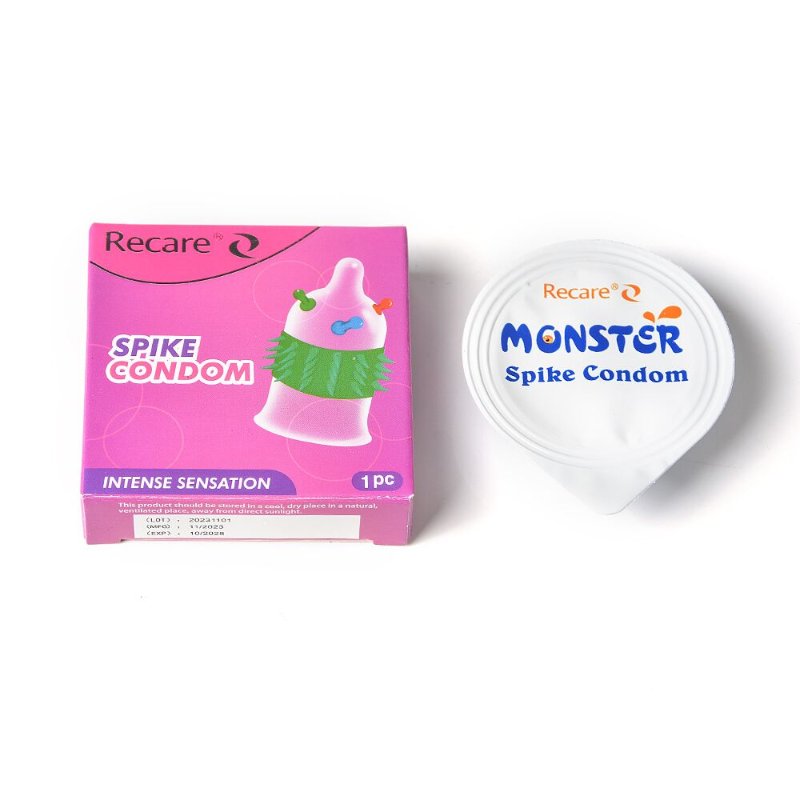 Насадка на член Recare Spike Condom Pink (презерватив з кульками та рядами шипів)