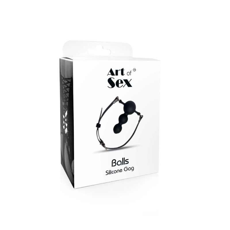 Кляп силіконовий Art of Sex - Balls, натуральна шкіра, чорний