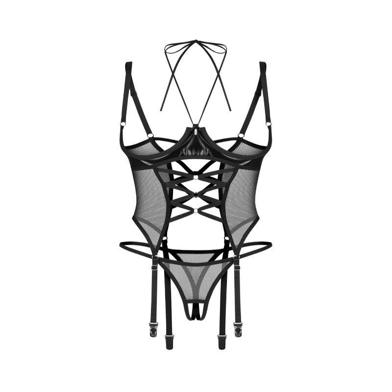 Корсет Obsessive Dominna cupless corset & crotchless thong S/M