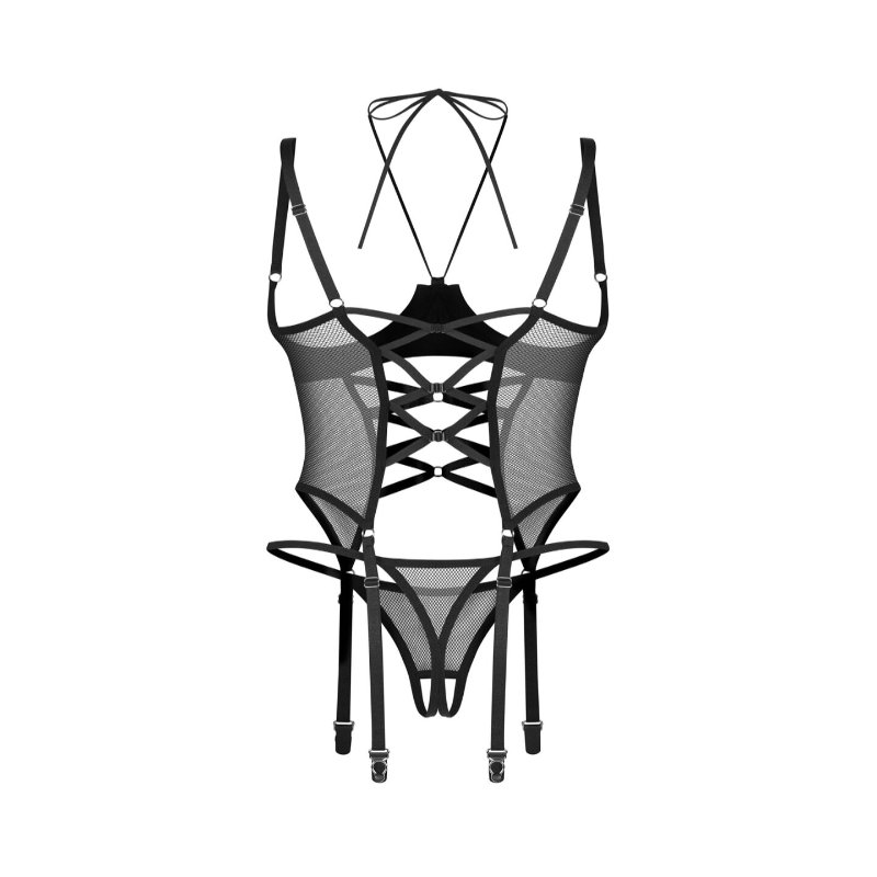 Корсет Obsessive Dominna cupless corset & crotchless thong 2XL/3X