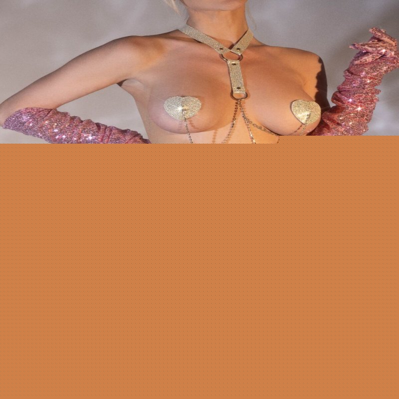 Пестис-сердечка з пензликами та чокером JSY Nipple Sticker AC8016 Gold