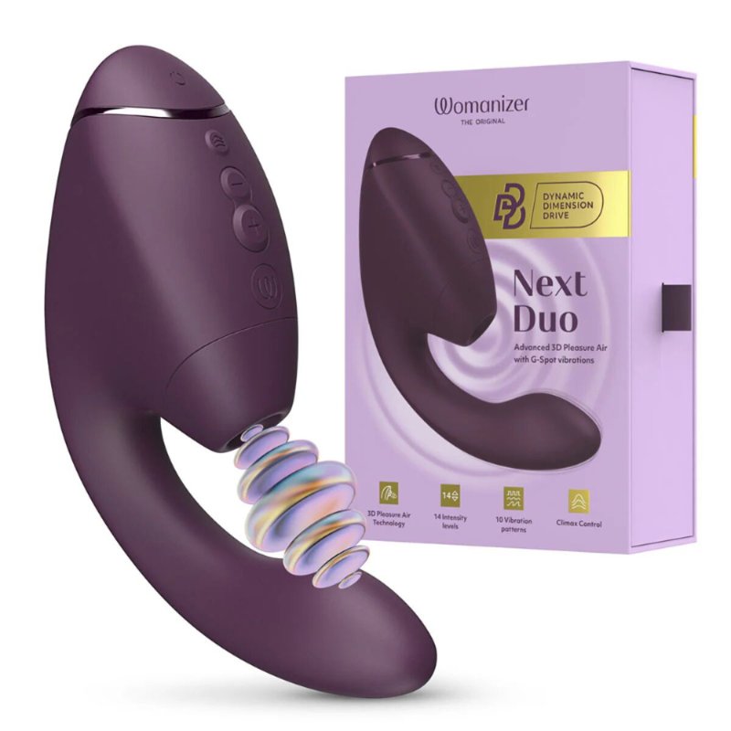 Подвійний вакуумний кліторальний стимулятор з вібрацією Womanizer Next Duo - Dark Purple