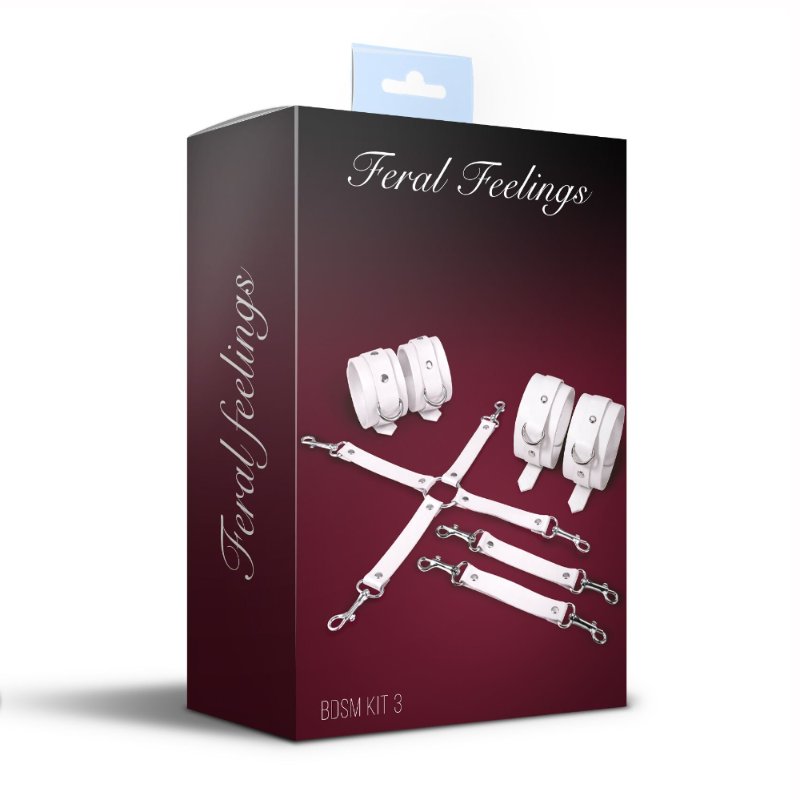 Набір для БДСМ Feral Feelings BDSM Kit 3 White, наручники, поножі, хрестовина