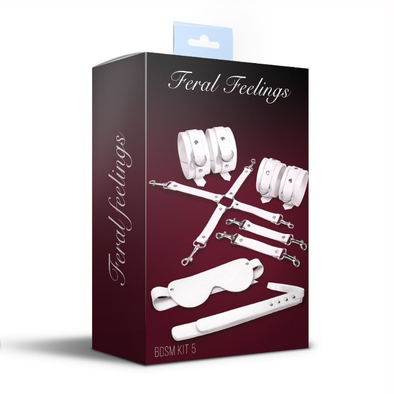 Набір Feral Feelings BDSM Kit 5 White, наручники, поножі, хрестовина, маска, падл