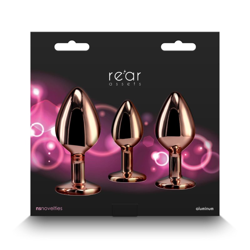 Набір анальних пробок NS Novelties Rear Assets - Trainer Kit - Rose Gold - Pink Heart