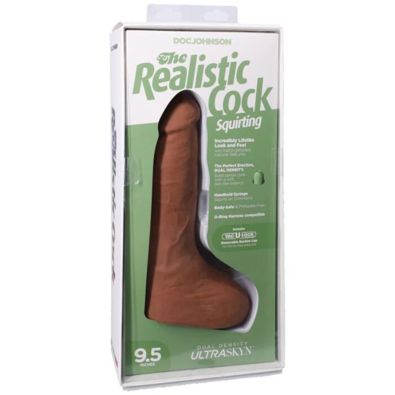 Фалоімітатор, що кінчає Doc Johnson The Realistic Cock ULTRASKYN - Squirting 9,5 Inch Caramel