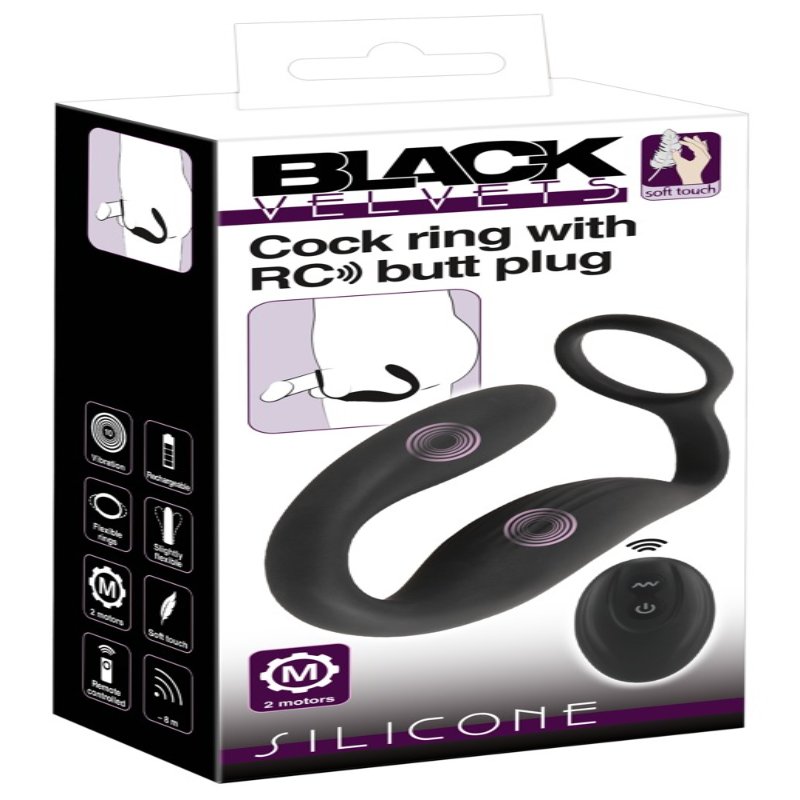 Вибратор простаты с эрекционным кольцом Cock ring with RC butt plug - зображення 1