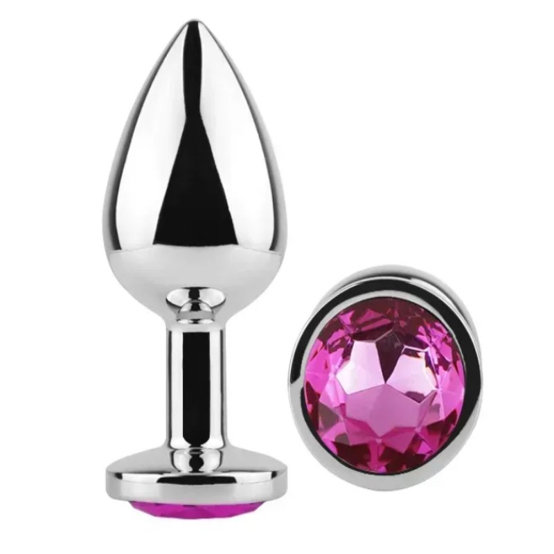 Анальная пробка с кристаллом EGZO - Silver Round Plug Rose size M