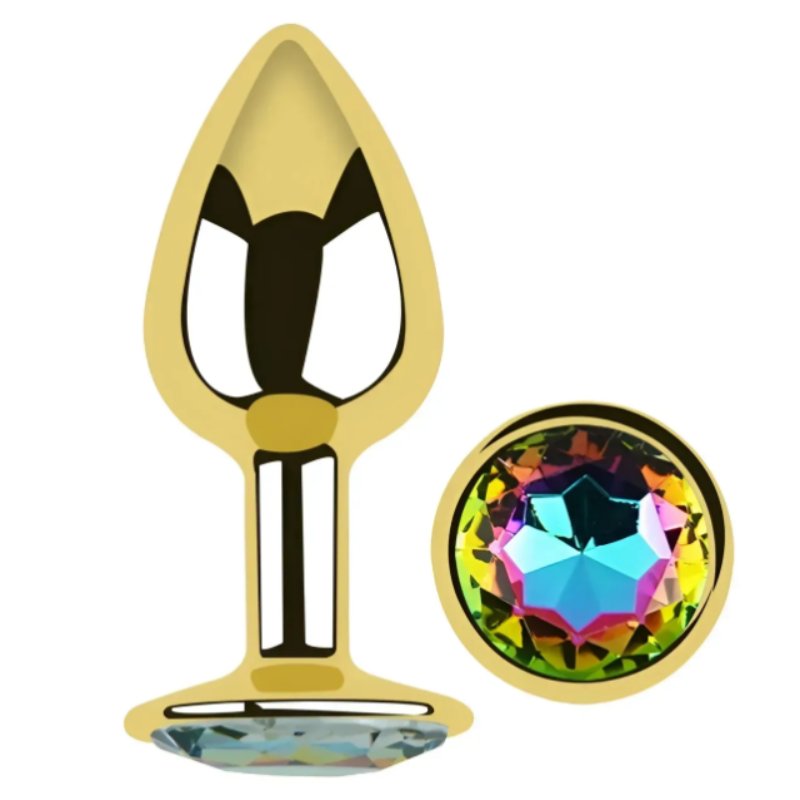 Анальная пробка с кристаллом EGZO - Gold Round Plug Rainbow size S